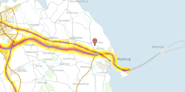 Trafikstøjkort på Odensevej 105, 5800 Nyborg