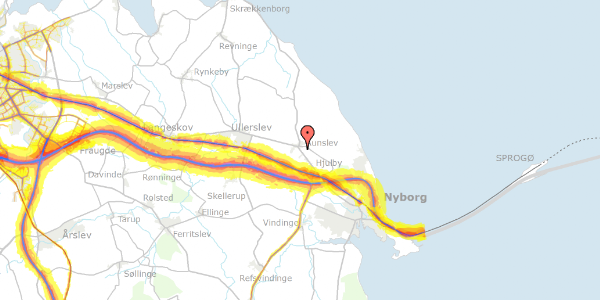 Trafikstøjkort på Odensevej 129, 5800 Nyborg