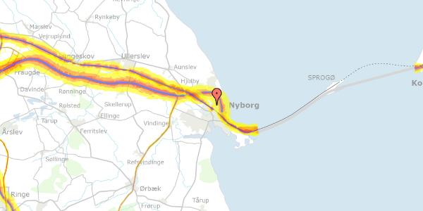 Trafikstøjkort på Præstevænget 9, 5800 Nyborg