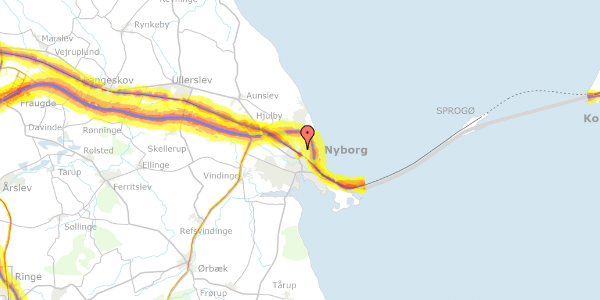 Trafikstøjkort på Præstevænget 15, 5800 Nyborg