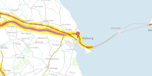 Trafikstøjkort på Præstevænget 23, 5800 Nyborg