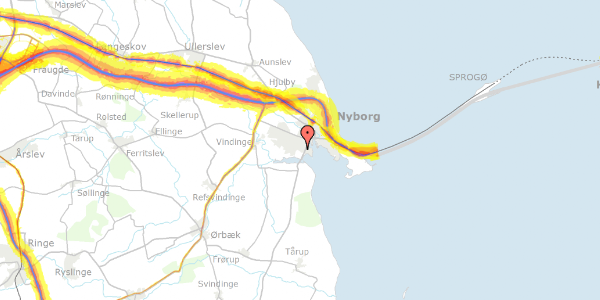 Trafikstøjkort på Rønnebærvænget 9, 5800 Nyborg