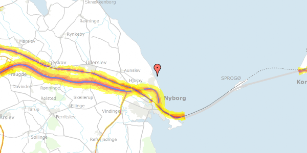 Trafikstøjkort på Skaboeshusevej 130A, 5800 Nyborg