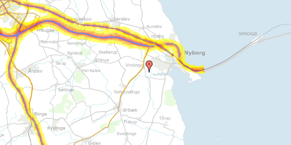 Trafikstøjkort på Skolevej 19, 5800 Nyborg