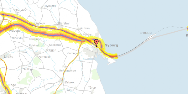 Trafikstøjkort på Sprotoften 16, st. th, 5800 Nyborg