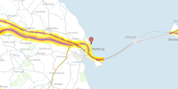 Trafikstøjkort på Strandalleen 84, 5800 Nyborg