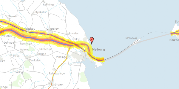 Trafikstøjkort på Strandalleen 90, 5800 Nyborg