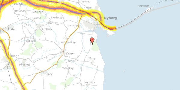 Trafikstøjkort på Svendborgvej 4, 5800 Nyborg