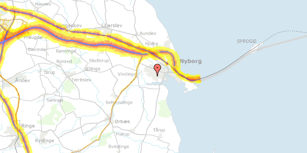 Trafikstøjkort på Tronnealle 38, 5800 Nyborg