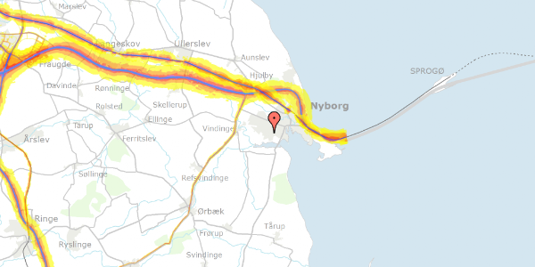 Trafikstøjkort på Tronnealle 118, 5800 Nyborg