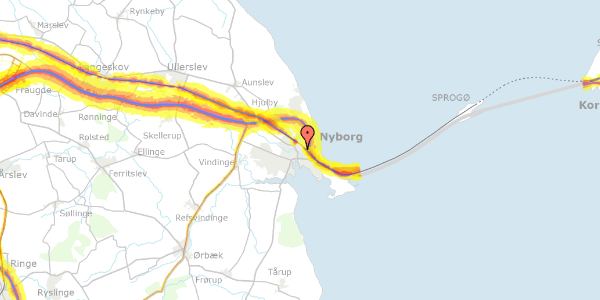 Trafikstøjkort på Wørishøffersgade 11, 5800 Nyborg