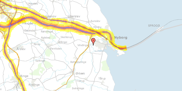 Trafikstøjkort på Åvej 5, 5800 Nyborg