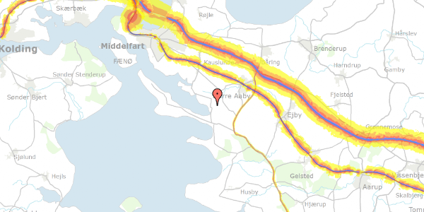 Trafikstøjkort på Kirkegyden 2, 5580 Nørre Aaby