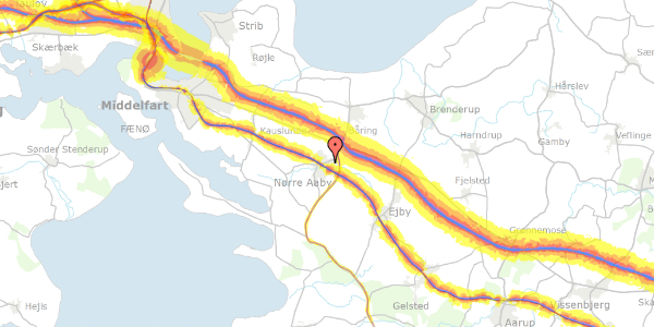 Trafikstøjkort på Kirkevej 13, 5580 Nørre Aaby