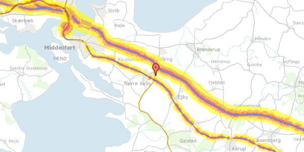 Trafikstøjkort på Kirkevej 60, 5580 Nørre Aaby