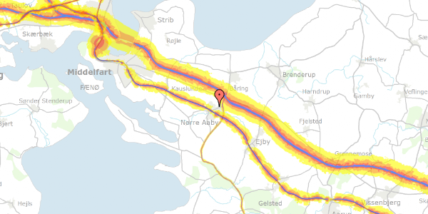 Trafikstøjkort på Lærkevej 2, 5580 Nørre Aaby