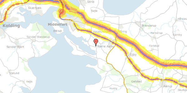 Trafikstøjkort på Ronæsskovvej 10, 5580 Nørre Aaby