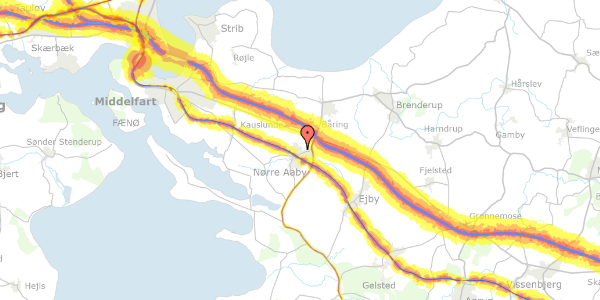 Trafikstøjkort på Svalevej 8, 5580 Nørre Aaby