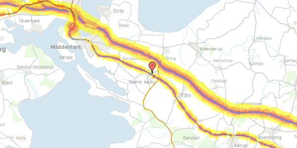 Trafikstøjkort på Vibyvej 3, 5580 Nørre Aaby
