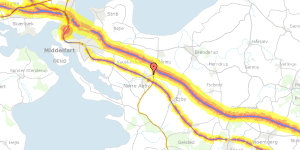 Trafikstøjkort på Østervangen 1, 5580 Nørre Aaby