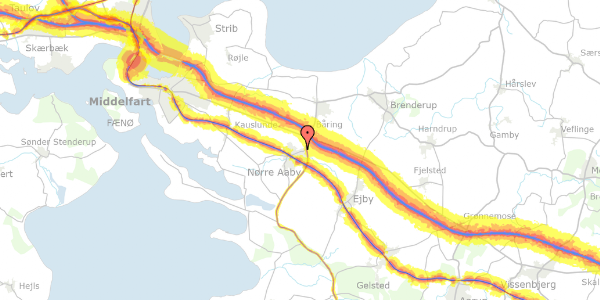 Trafikstøjkort på Østervangen 6, 5580 Nørre Aaby