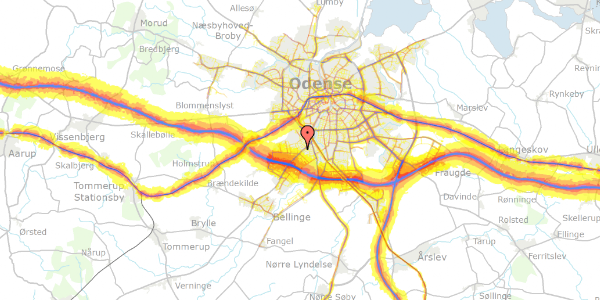 Trafikstøjkort på Abels Allé 74, 5250 Odense SV