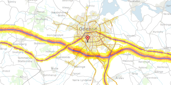 Trafikstøjkort på Ahlmannsvej 11, 1. th, 5000 Odense C