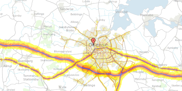 Trafikstøjkort på Bakkevej 44, 5210 Odense NV