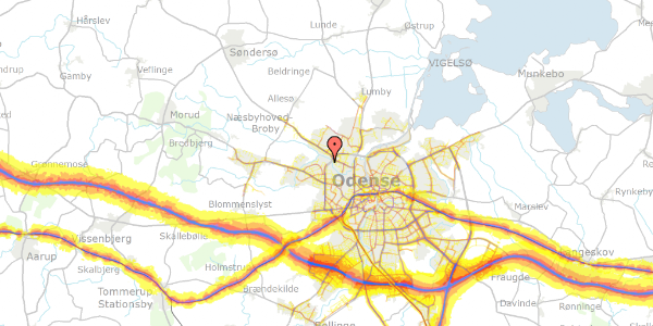 Trafikstøjkort på Bekkasinvej 44, 5210 Odense NV