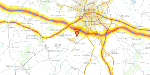 Trafikstøjkort på Bellingevej 35, 5250 Odense SV