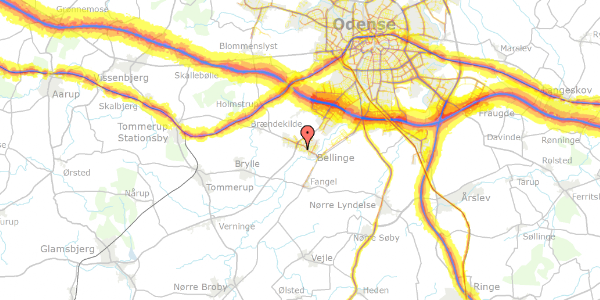 Trafikstøjkort på Bellingevej 134, 5250 Odense SV