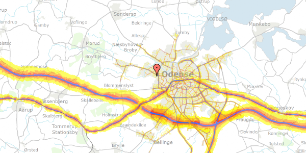 Trafikstøjkort på Bergthorasvej 34, 5210 Odense NV