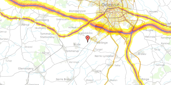 Trafikstøjkort på Bindekildevej 40, 5250 Odense SV