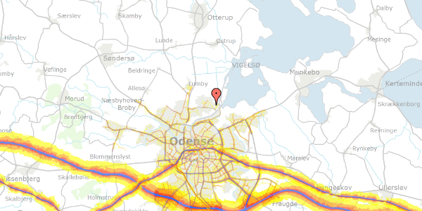 Trafikstøjkort på Bjergfyrvangen 5, 5270 Odense N