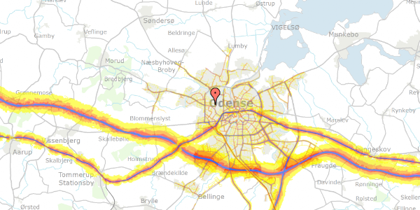 Trafikstøjkort på Bygmarksvej 10, 5210 Odense NV