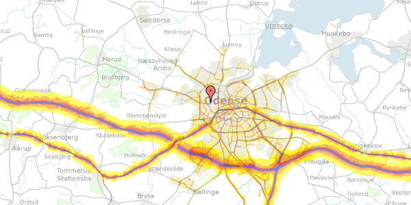 Trafikstøjkort på Bygmarksvej 13, 5210 Odense NV