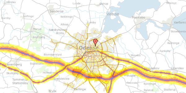 Trafikstøjkort på Bøgebjergvej 1A, st. th, 5000 Odense C