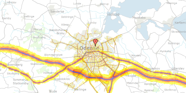 Trafikstøjkort på Bøgebjergvej 13, st. th, 5000 Odense C