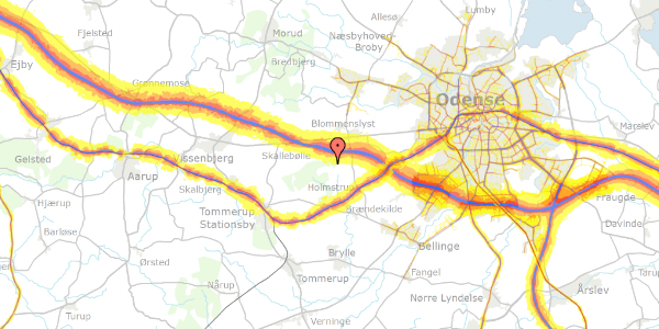 Trafikstøjkort på Fladbjerggårdvej 9, 5250 Odense SV