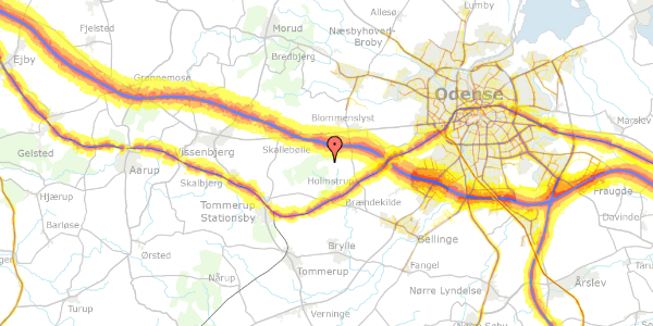 Trafikstøjkort på Fladbjergvej 9, 5250 Odense SV