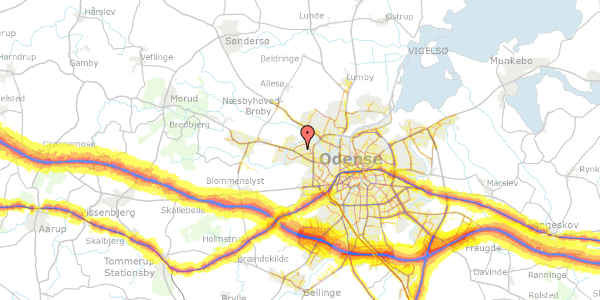 Trafikstøjkort på Grønnevangen 39, 5210 Odense NV