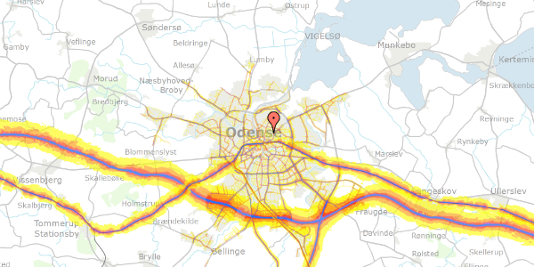 Trafikstøjkort på Henriettevej 25, 1. tv, 5000 Odense C