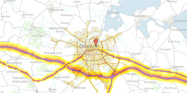 Trafikstøjkort på Henriettevej 38, 2. th, 5000 Odense C