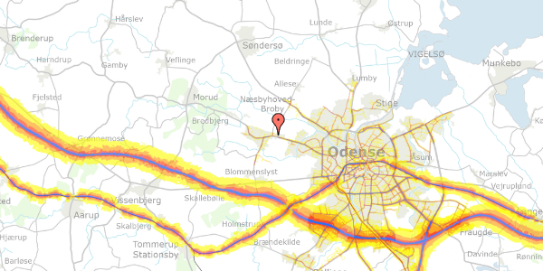 Trafikstøjkort på Hermelinløkken 130, 5210 Odense NV