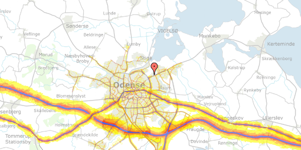 Trafikstøjkort på Hindehøjen 214, 5240 Odense NØ