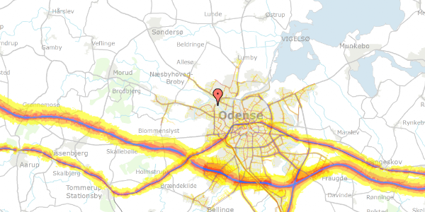 Trafikstøjkort på Hjejlebakken 5, 5210 Odense NV