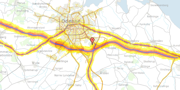 Trafikstøjkort på Hjulets Kvarter 98, 5220 Odense SØ