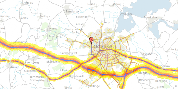 Trafikstøjkort på Hyldestenten 8, 5210 Odense NV