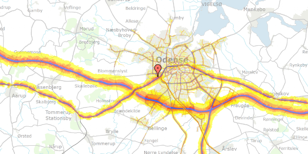 Trafikstøjkort på Hødersvej 12, 5200 Odense V