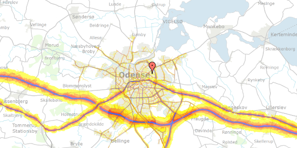 Trafikstøjkort på Irisvej 2, 5000 Odense C